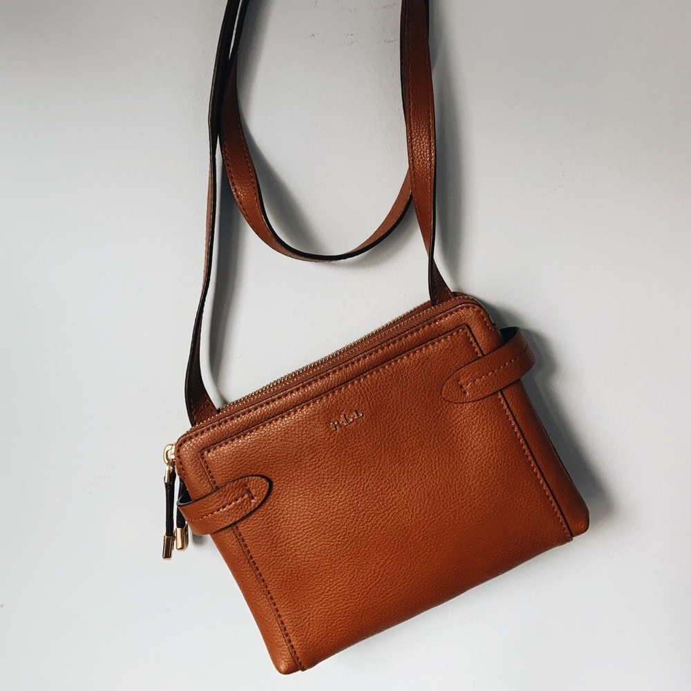 RALPH LAUREN brown leather saddle cross body bag